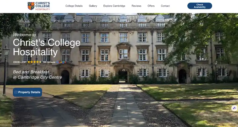 Christ's College Hospitality website homepage