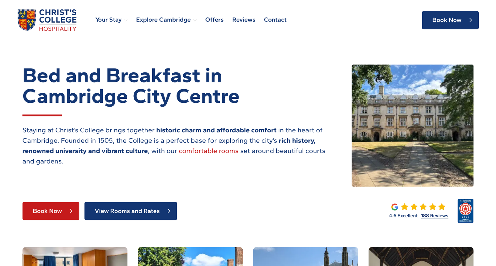 Christ's College Hospitality website homepage