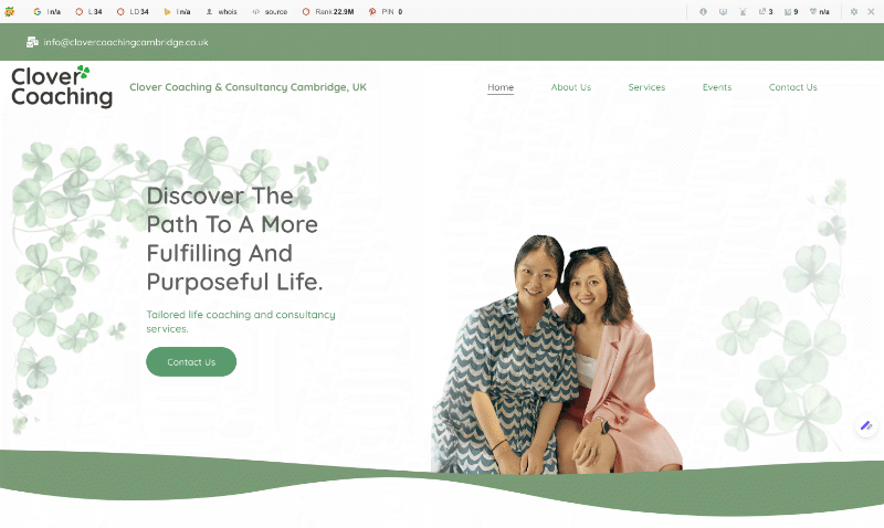 Clover Coaching website hero section