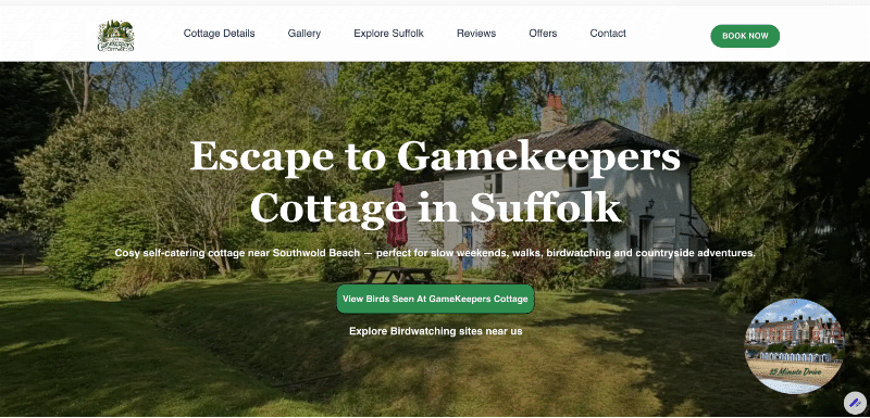 Suffolk Holiday Cottage website homepage